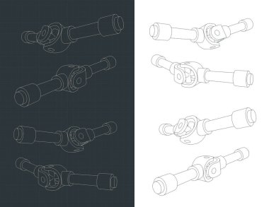 Evrensel eklem mekanizmasının izometrik planlarının biçimlendirilmiş vektör çizimi