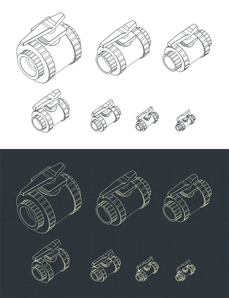 Illustrazione Vettoriale Stilizzata Schemi Isometrici Valvole Sfera Impostate — Vettoriale Stock