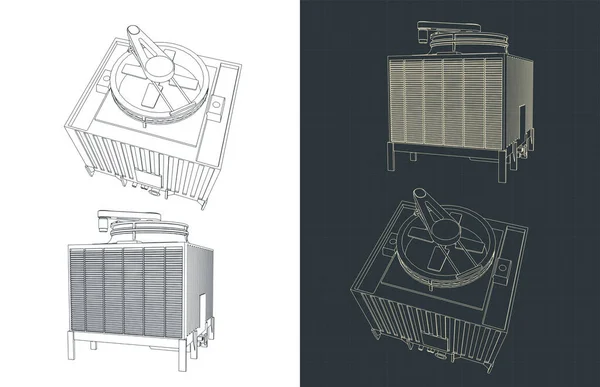 冷却塔蓝图的格式化矢量图解 — 图库矢量图片