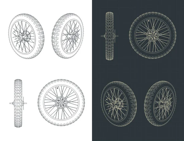 Illustrazione Vettoriale Stilizzata Cianografie Della Ruota Anteriore Fatbike Con Rotore — Vettoriale Stock