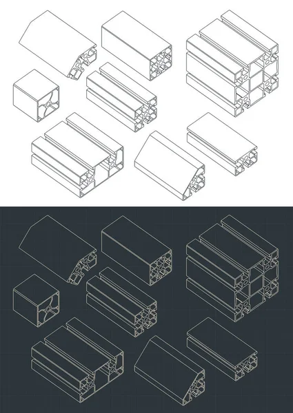 Gestileerde Vector Illustratie Van Isometrische Blauwdrukken Van Frame Extrusies Set — Stockvector