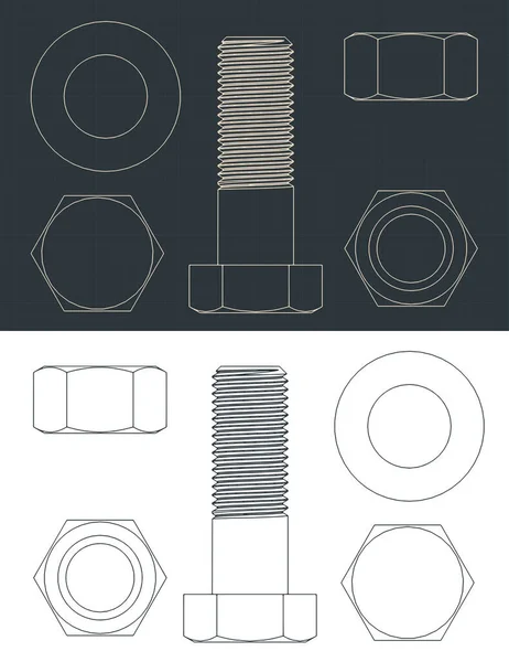 Στυλιζαρισμένη Διανυσματική Απεικόνιση Των Σχεδίων Του Εξάγωνα Μπουλόνι Και Παξιμάδι — Διανυσματικό Αρχείο