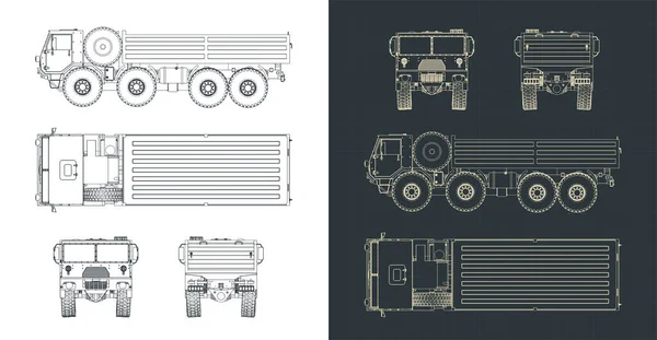 Illustration Vectorielle Stylisée Des Plans Camions Lourds Militaires — Image vectorielle