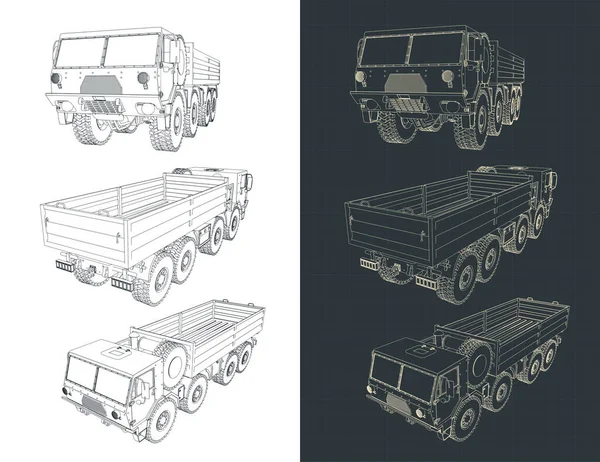 Ilustración Vectorial Estilizada Dibujos Camiones Militares Pesados — Vector de stock