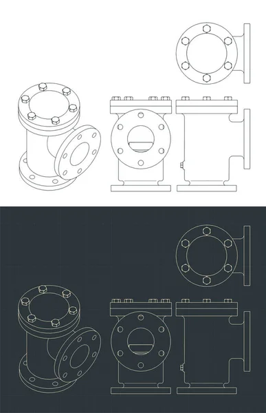 Ilustración Vectorial Estilizada Planos Válvula Antirretorno — Vector de stock