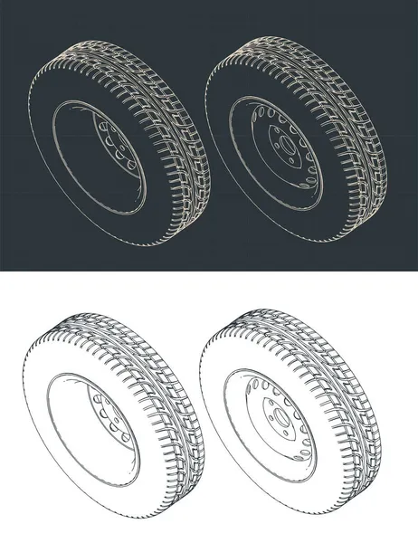 Стилизованная Векторная Иллюстрация Изометрических Чертежей Колеса Грузовика — стоковый вектор