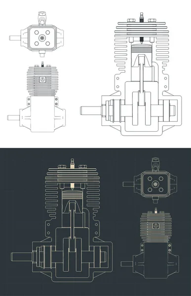 Stilisierte Vektorillustration Der Baupläne Eines Zweitaktmotors — Stockvektor