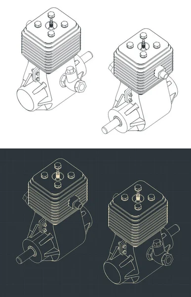 Illustrazione Stilizzata Dei Modelli Isometrici Del Motore Due Tempi — Vettoriale Stock