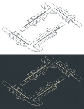 Analog paslanmaz çelik dişli verimliliğin izometrik planlarının stilize edilmiş vektör çizimi.