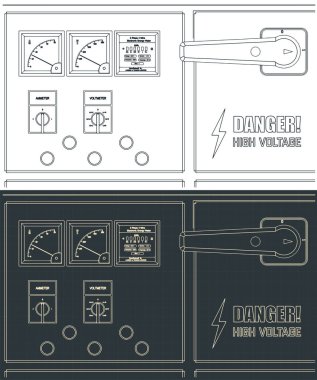 Elektrik kontrol panelinin çizimlerinin biçimlendirilmiş vektör illüstrasyonu