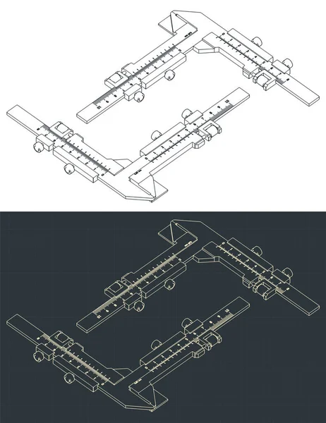 Ilustración Vectorial Estilizada Planos Isométricos Pinza Vernier Analógica Engranajes Acero — Archivo Imágenes Vectoriales
