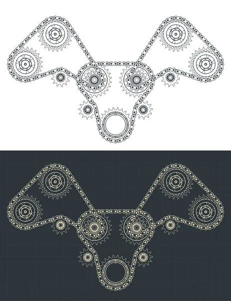 Stylized Vector Illustration Drawings Chain Drive Gears — Stock Vector