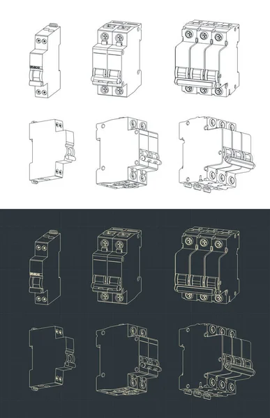 Stilizált Vektor Illusztrációja Tervrajzok Áramkör Megszakítók Készlet — Stock Vector