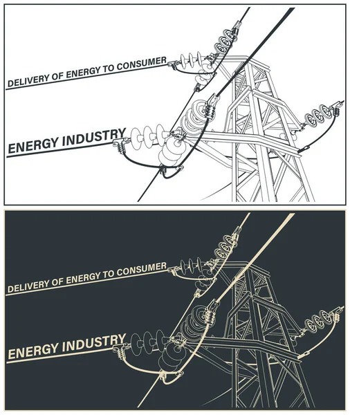 Gestileerde Vector Illustratie Het Thema Van Levering Van Elektriciteit Aan — Stockvector