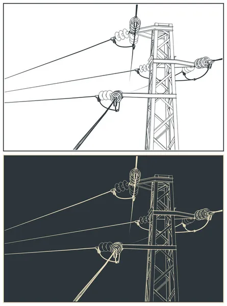 高電圧ラインのスタイル化されたベクトル図を閉じる — ストックベクタ