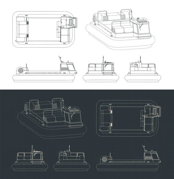 Hovercraft Izometrik Planlarının Stilize Edilmiş Vektör Çizimi — Stok Vektör