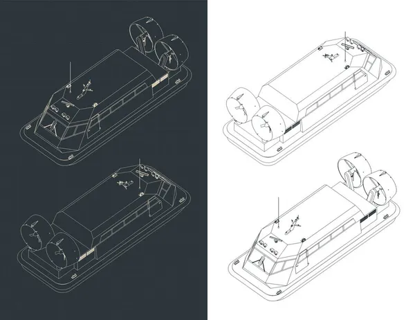 Légpárnás Vízi Járművek Izometrikus Terveinek Stilizált Vektoros Ábrázolása — Stock Vector