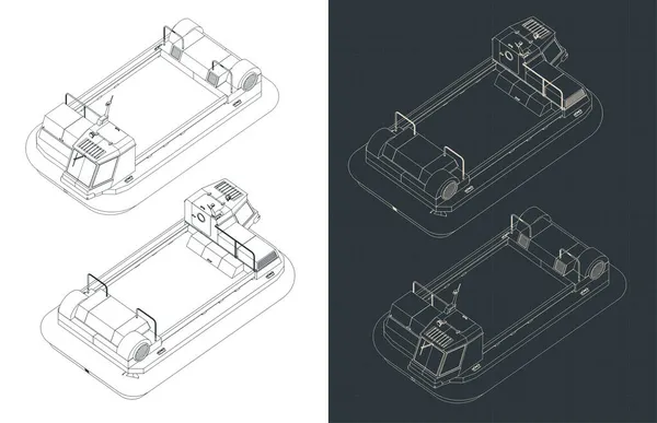 Gestileerde Vectorillustratie Van Isometrische Blauwdrukken Van Hovercraft — Stockvector