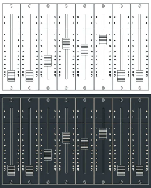 Illustrazione Vettoriale Stilizzata Cianografie Cursori Fader Control Board — Vettoriale Stock