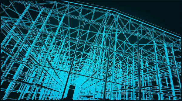 Illustration Vectorielle Stylisée Des Structures Grand Hangar Industriel — Image vectorielle