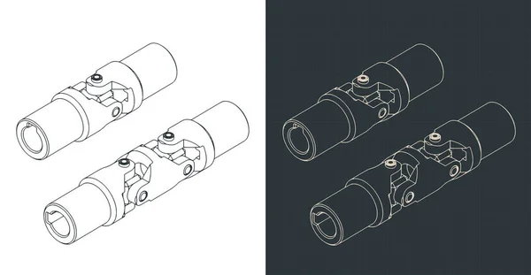 Stylizovaná Vektorová Ilustrace Izometrických Plánů Univerzálního Kloubního Mechanismu — Stockový vektor