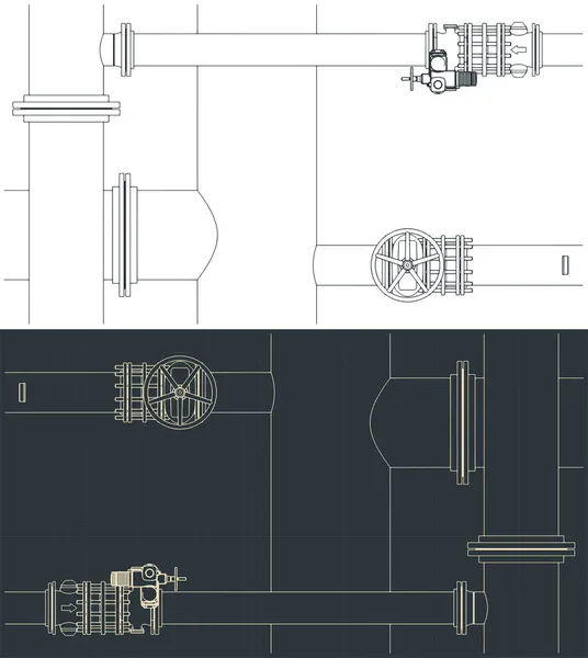 Ilustración Vectorial Estilizada Planos Tuberías Válvulas — Vector de stock