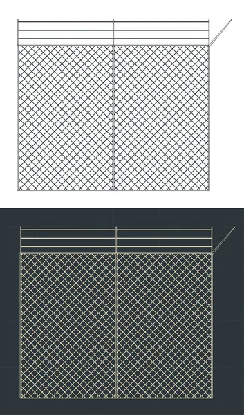 ワイヤーメッシュフェンスの設計図のスタイルベクトル図 — ストックベクタ
