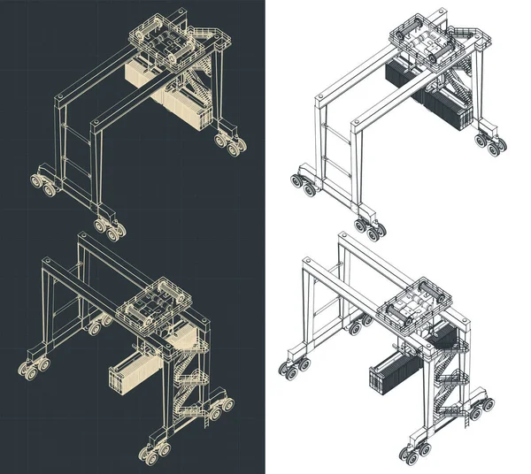 Ilustración Vectorial Estilizada Planos Isométricos Grúa Pórtico Goma Cansada — Archivo Imágenes Vectoriales