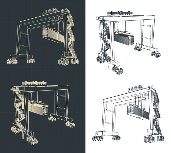 Lastik yorgunluğu olan yan vinç planlarının stilize edilmiş vektör çizimi
