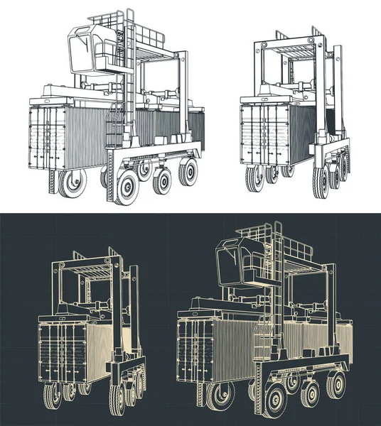 Gestileerde Vectorillustratie Van Blauwdrukken Van Straddle Carrier Bij Het Vervoer — Stockvector