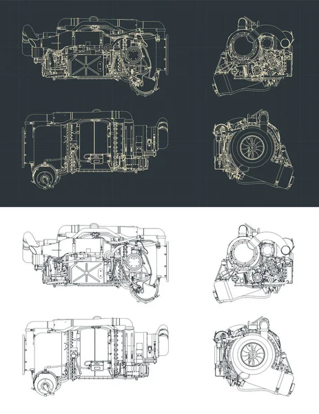 Illustrazione Stilizzata Dei Progetti Del Motore Apu Della Turbina Gas — Vettoriale Stock