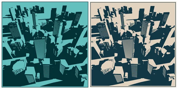 Stilisierte Vektorillustration Des Retro Stils Aus Der Vogelperspektive Der Großstadt — Stockvektor