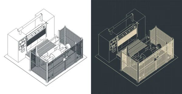 Stilisierte Vektorillustration Des Isometrischen Bauplans Von Industrieanlagen Mit Schutzzäunen — Stockvektor