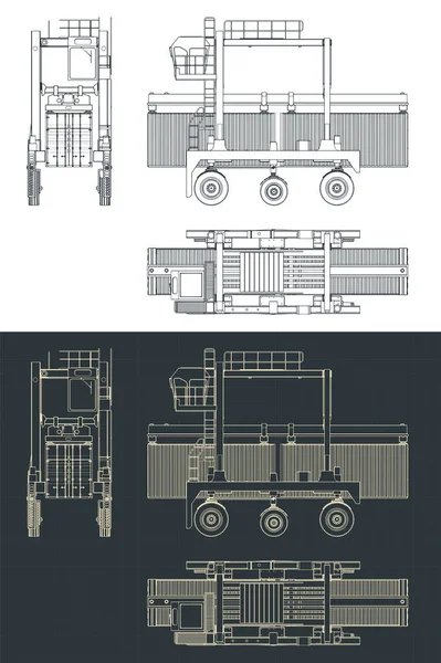 Ilustração Vetorial Estilizada Plantas Transportador Straddle Processo Transporte Recipiente —  Vetores de Stock