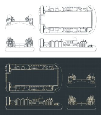 Donanma uçak gemisinin planlarının stilize edilmiş vektör çizimi