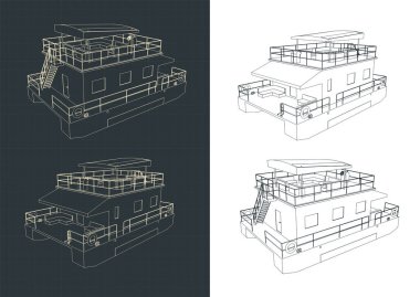 Yüzen duba ev çizimlerinin biçimlendirilmiş vektör çizimi