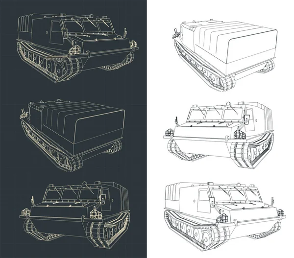 Arazi aracının çizimlerinin biçimlendirilmiş vektör çizimi