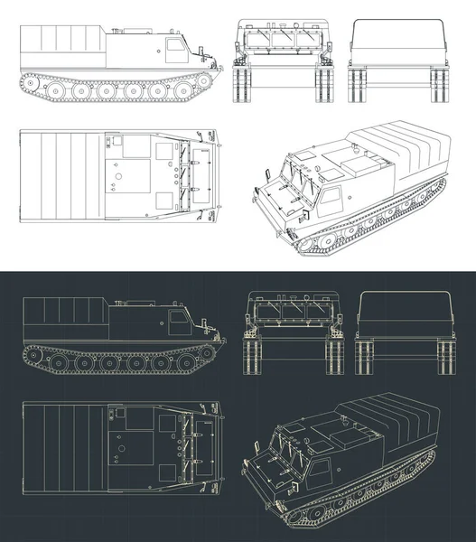 Stilisierte Vektorillustration Der Baupläne Von Geländewagen — Stockvektor