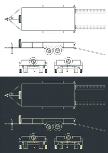 Стилізована Векторна Ілюстрація Креслень Плоского Трейлера — стоковий вектор