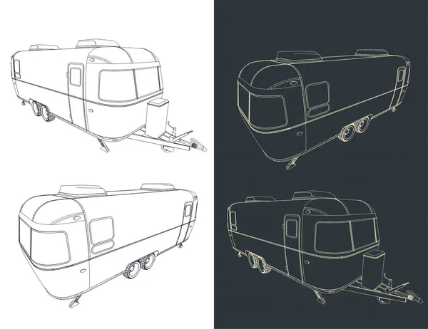 Stilisierte Vektorillustration Von Zeichnungen Des Retro Trailers — Stockvektor