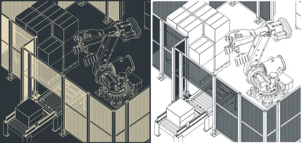 Stilisierte Vektorisometrische Darstellung Der Palettierroboter Linie — Stockvektor