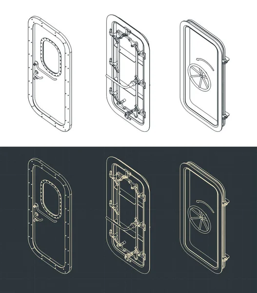 Ilustración Vectorial Estilizada Planos Isométricos Puertas Estancas — Vector de stock