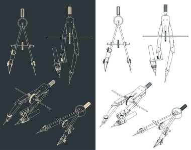Çizim pusula planlarının biçimlendirilmiş vektör çizimi 
