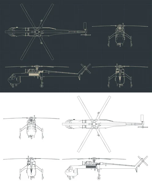Stylized Vector Illustration Blueprints Crane Helicopter — стоковый вектор