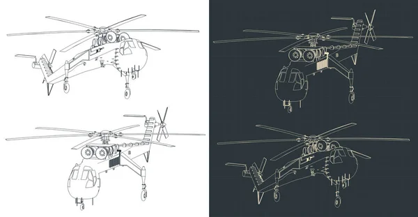 Stylized Vector Illustration Isometric Drawings Crane Helicopter — стоковый вектор