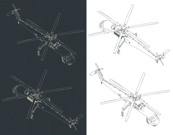 Stiliserad Vektor Illustration Isometriska Ritningar Kranhelikopter — Stock vektor