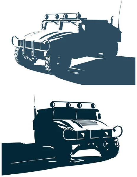军用越野车的样式化矢量图 — 图库矢量图片