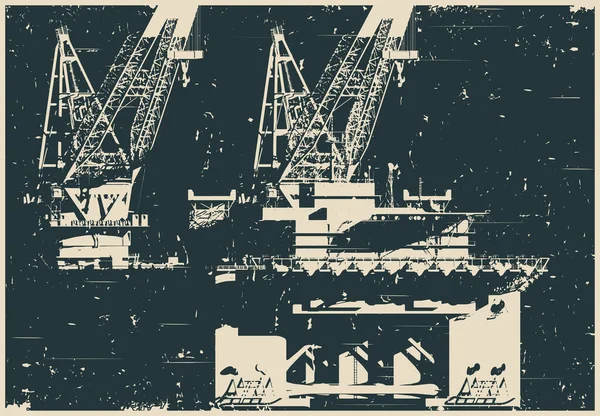 Stylized Vector Illustration Oil Platform Retro Postrer Style — Wektor stockowy