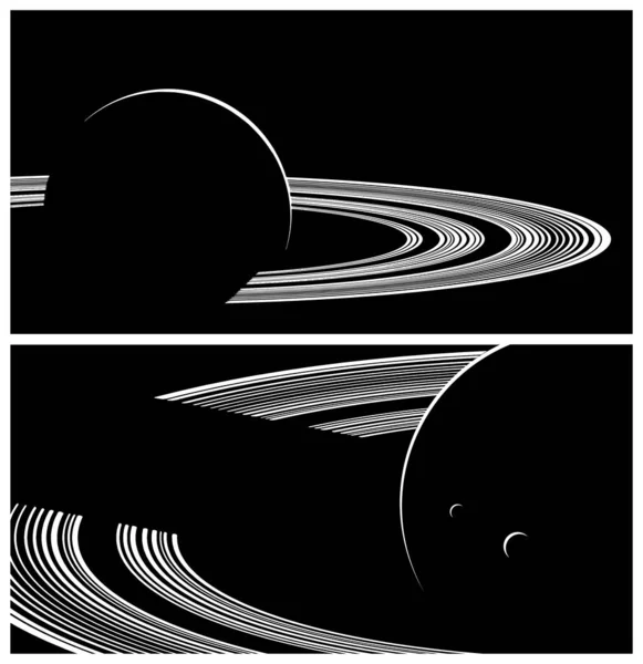 Two Stylized Vector Illustrations Planet Rings Close — 图库矢量图片