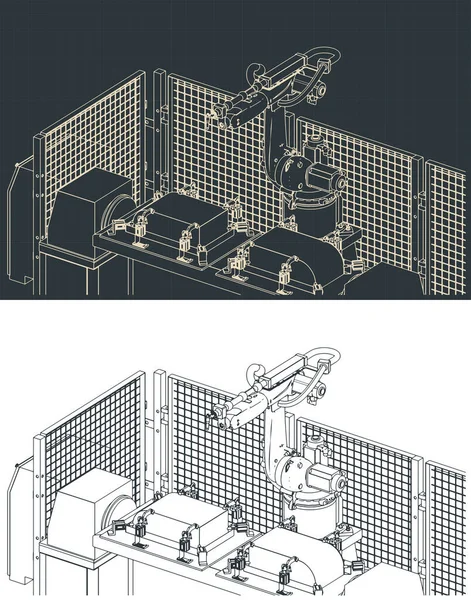Stylized Vector Illustrations Robotic Welding Line — Stockvektor